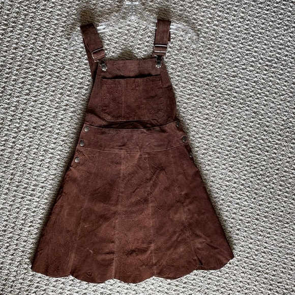 Vintage. Real suede leather mini overalls dress - Picture 5 of 9
